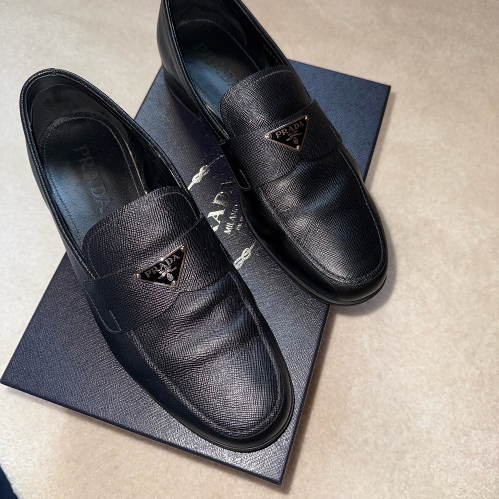 Men’s Prada “Calzature Uomo” black Saffiano leather Loafers